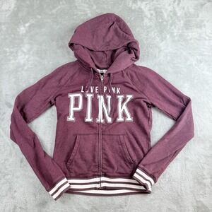 Victorias Secret Pink Jacket Womens Small Burgundy Full Zip Hoodie Love Pink